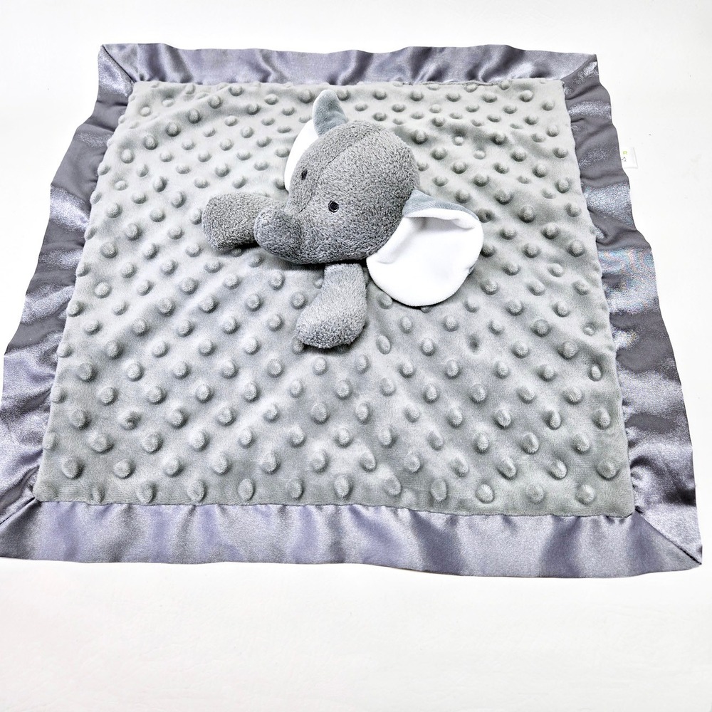 BabyColor Elephant Security Blanket Gray Minky Dot Satin Lovey Plush Snuggler - Picture 3 of 7